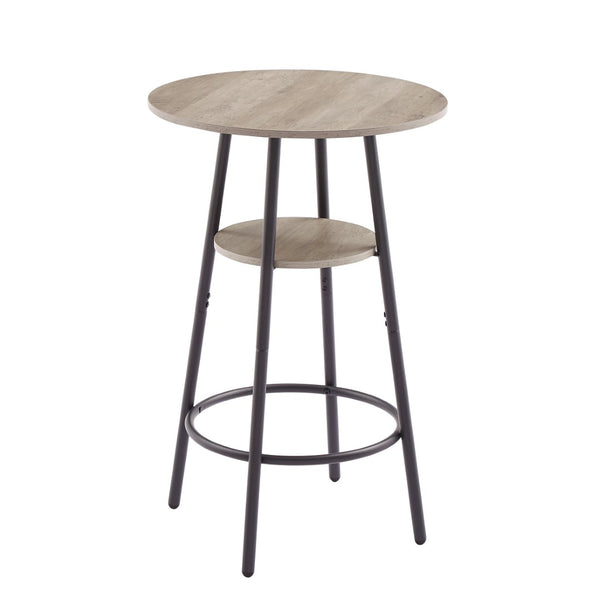 English Elm Round Bar Table Set with Two Pu Leather Stools Steel Frame Kitchen Pub Dining Grey W1162101846
