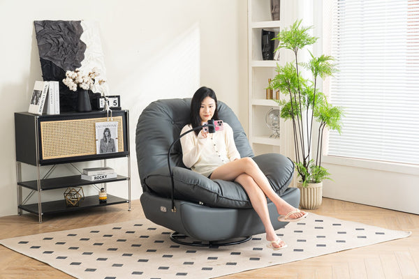 English Elm Power Recliner 270° Swivel Glider with Bluetooth Speakers, USB Charger, Phone Holder & Snack Storage DARK GREY W1752106963