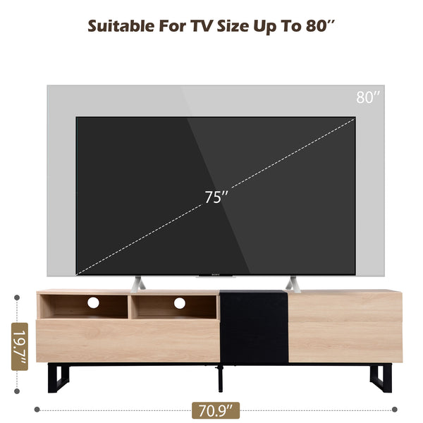 English Elm Modern TV Stand 42" Console for Large TVs, Sturdy 110lb Capacity, Double Storage & Drop Door Design Natural Wood WF303474AAP