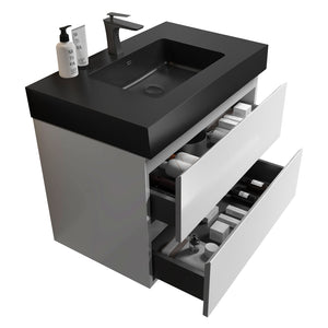 English Elm Alice 36" Modern Wall-Mounted Bathroom Vanity With Black Sink, Large Storage, Pre-Assembled Design W1865S00024