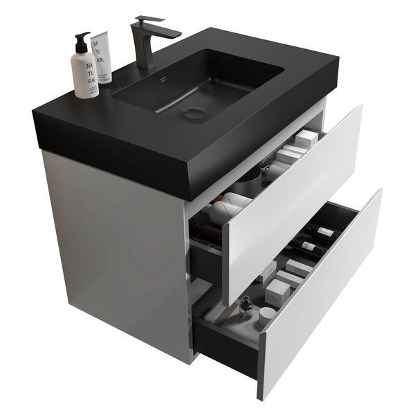 English Elm Alice 36" Modern Wall-Mounted Bathroom Vanity With Black Sink, Large Storage, Pre-Assembled Design W1865S00024