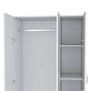 English Elm Augusta 3-Door Wardrobe White with Hanging Rod, 4 Shelves & 2 Drawers — Compact Stylish Storage Solution B062S00246