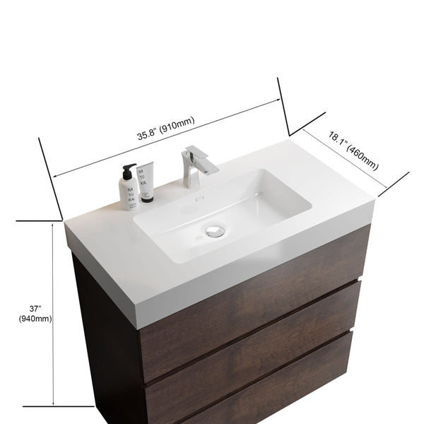 English Elm Alice 36" Walnut Bathroom Vanity With Large Storage, Modern Design, Soft-Close Drawers & Pre-Assembled W1865S00021