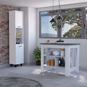 English Elm Marston 2-Piece Kitchen Set with Island & Pantry Cabinet, White & Onyx, Spacious Countertops and Ample Storage B062S00238