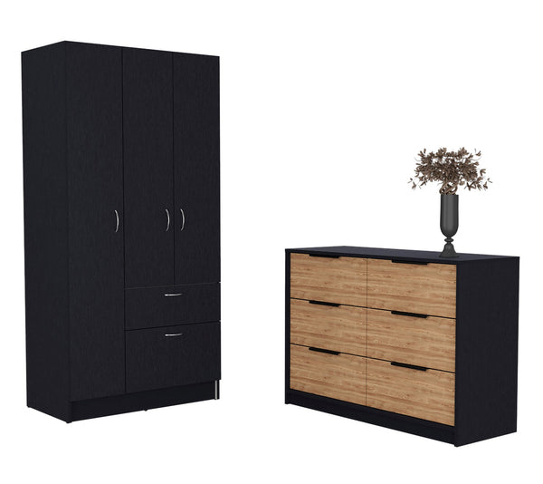 English Elm 2-Piece Bedroom Set: Stylish Wenge & Pine Armoire With Dresser For Chic, Organized Spaces B062S00226