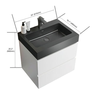 English Elm Alice 24" White Wall-Mounted Bathroom Vanity With Black Sink, Spacious Storage, Soft-Close Drawers W1865S00022