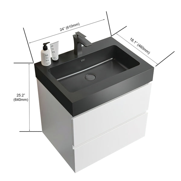 English Elm Alice 24" White Wall-Mounted Bathroom Vanity With Black Sink, Spacious Storage, Soft-Close Drawers W1865S00022
