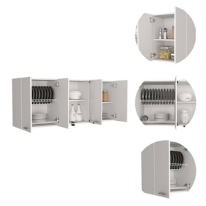 English Elm Briargate 2-Piece Kitchen Set with Island & Glass-Door Wall Cabinet, White Walnut Contrast for Storage and Style B062S00231