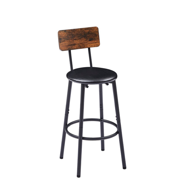 English Elm Round Bar Table Set with Two Pu Leather Stools Steel Frame Kitchen Pub Dining Rustic Brown W1162101847