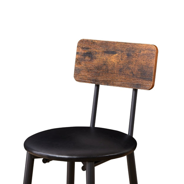 English Elm Round Bar Table Set with Two Pu Leather Stools Steel Frame Kitchen Pub Dining Rustic Brown W1162101847