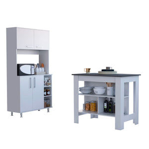 English Elm White 2-Piece Kitchen Set: Elegant Island & Pantry Cabinet For Stylish Organization & Prep Space B062S00230-GIGA