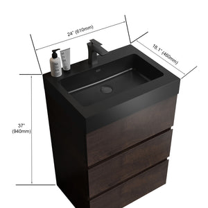 English Elm Alice 24" Walnut Bathroom Vanity With Black Sink – Stylish Storage Solution For Modern Spaces W1865S00039