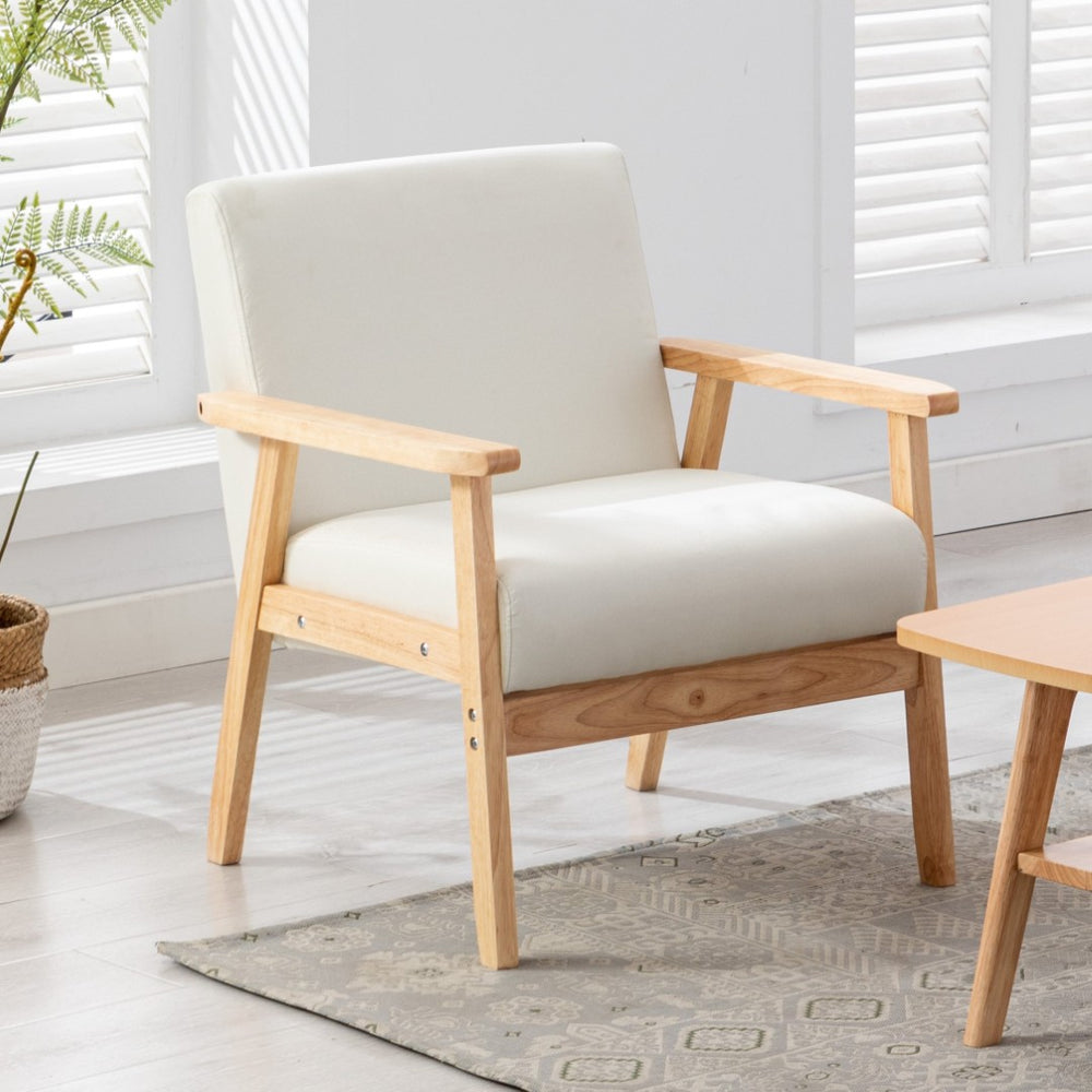 English Elm Bahamas Mid-century Linen Accent Chair Solid Wood Arms Foam Cushion Living Room Beige B06178456