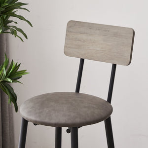 English Elm Round Bar Table Set with Two Pu Leather Stools Steel Frame Kitchen Pub Dining Grey W1162101846