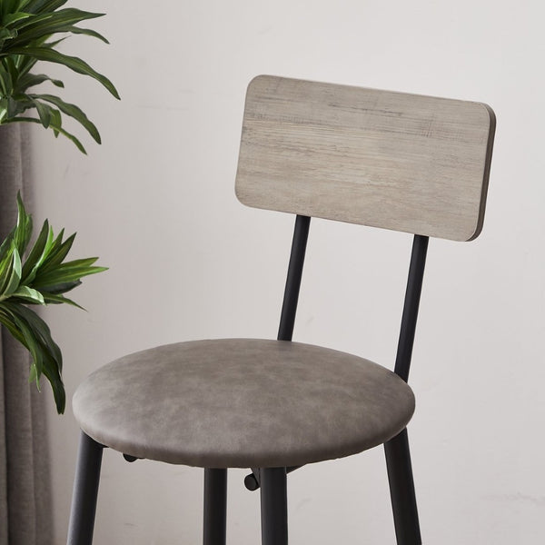 English Elm Round Bar Table Set with Two Pu Leather Stools Steel Frame Kitchen Pub Dining Grey W1162101846