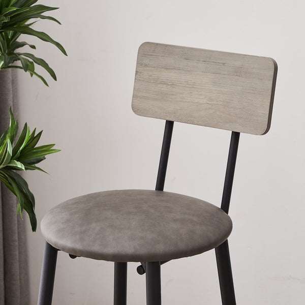 English Elm Bar Table Set with 2 Bar Stools PU Cushioned Backrests Space-Saving Vintage Woodgrain Top Enduring Stability and Comfort Grey W1162104644