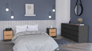 English Elm 3-Piece Bedroom Set: Stylish Wenge & Pine Nightstands And Dresser With Ample Storage & Functionality B062S00227