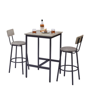 English Elm Bar Table Set with 2 Bar Stools PU Cushioned Backrests Space-Saving Vintage Woodgrain Top Enduring Stability and Comfort Grey W1162104644