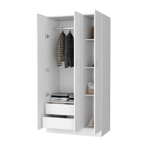 English Elm Augusta 3-Door Wardrobe White with Hanging Rod, 4 Shelves & 2 Drawers — Compact Stylish Storage Solution B062S00246
