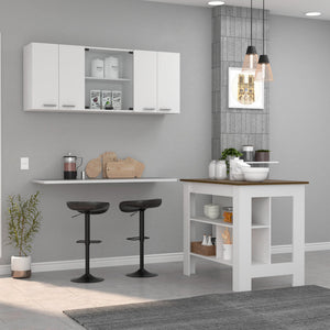 English Elm Briargate 2-Piece Kitchen Set with Island & Glass-Door Wall Cabinet, White Walnut Contrast for Storage and Style B062S00231