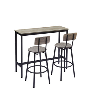 English Elm Bar Bar Table Set with 2 PU-Seat Stools, Rustic Grey Top, Backrest Comfort, Space-Saving Design W1162103445