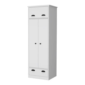 English Elm White Double Door and 1-Drawer Armoire with Hanging Rod, Hinged Top & Spacious Lower Drawer for Compact Spaces B062S00239