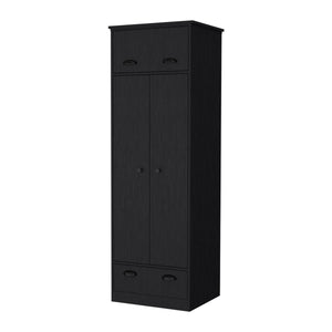 English Elm Double Double Door Armoire Wenge with 1 Drawer, Hanging Rod & Hidden Top Compartment for Small Spaces B062S00240