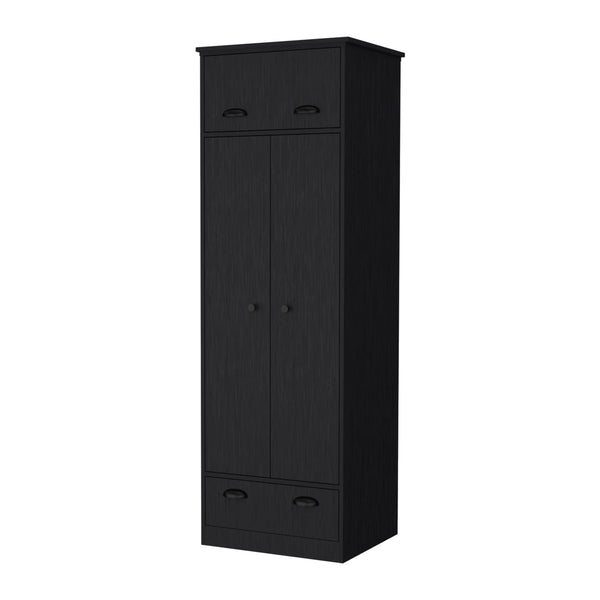 English Elm Double Double Door Armoire Wenge with 1 Drawer, Hanging Rod & Hidden Top Compartment for Small Spaces B062S00240