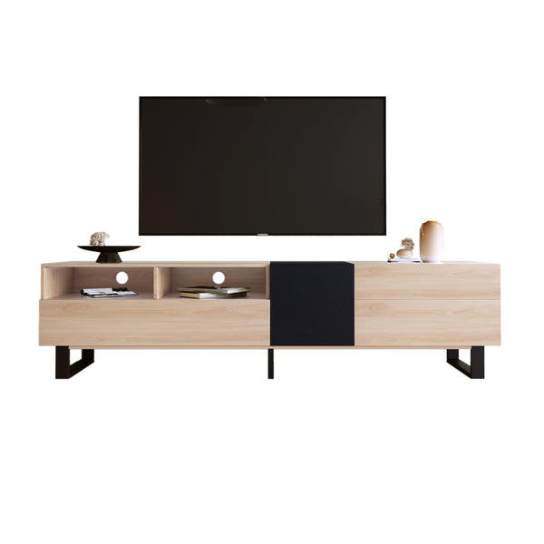 English Elm Modern TV Stand 42" Console for Large TVs, Sturdy 110lb Capacity, Double Storage & Drop Door Design Natural Wood WF303474AAP