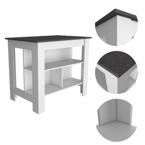 English Elm Marston 2-Piece Kitchen Set with Island & Pantry Cabinet, White & Onyx, Spacious Countertops and Ample Storage B062S00238