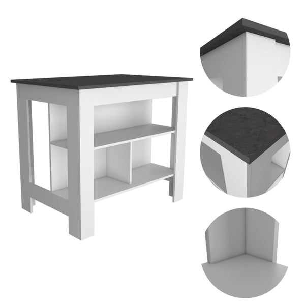 English Elm Marston 2-Piece Kitchen Set with Island & Pantry Cabinet, White & Onyx, Spacious Countertops and Ample Storage B062S00238