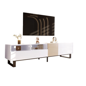 English Elm Modern TV Stand 42" Console for Large TVs, Sturdy 110lb Capacity, Double Storage & Drop Door Design White WF303474AAK