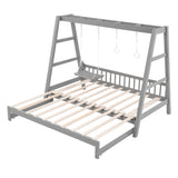 Extendable Twin Daybed with Swing and Ring Handles, Grey