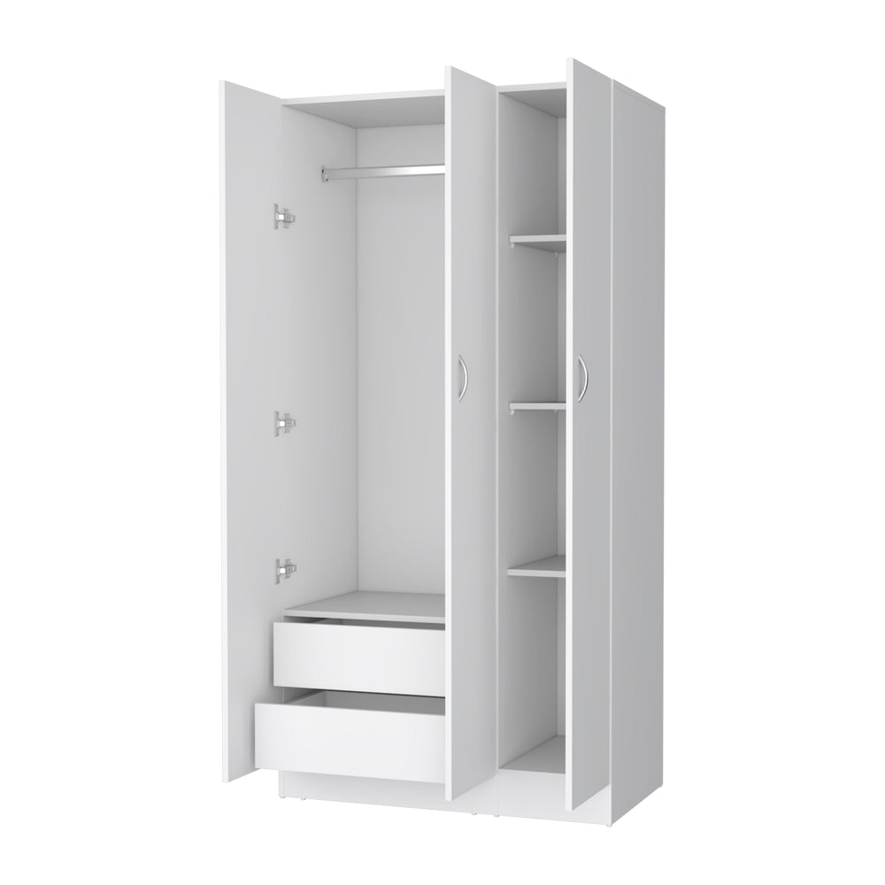 English Elm Augusta 3-Door Wardrobe White with Hanging Rod, 4 Shelves & 2 Drawers — Compact Stylish Storage Solution B062S00246