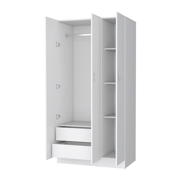 English Elm Augusta 3-Door Wardrobe White with Hanging Rod, 4 Shelves & 2 Drawers — Compact Stylish Storage Solution B062S00246