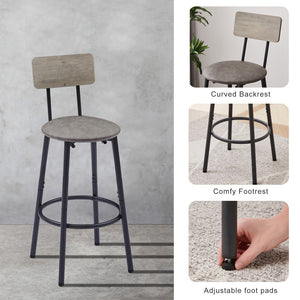 English Elm Round Bar Table Set with Two Pu Leather Stools Steel Frame Kitchen Pub Dining Grey W1162101846