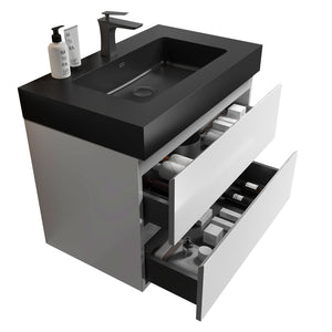 English Elm Alice 30" White Wall-Mounted Bathroom Vanity With Black Sink, Modern Design & Ample Storage Space W1865S00023