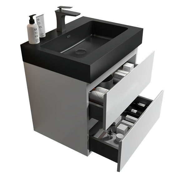 English Elm Alice 24" White Wall-Mounted Bathroom Vanity With Black Sink, Spacious Storage, Soft-Close Drawers W1865S00022