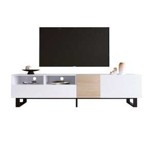 English Elm Modern TV Stand 42" Console for Large TVs, Sturdy 110lb Capacity, Double Storage & Drop Door Design White WF303474AAK