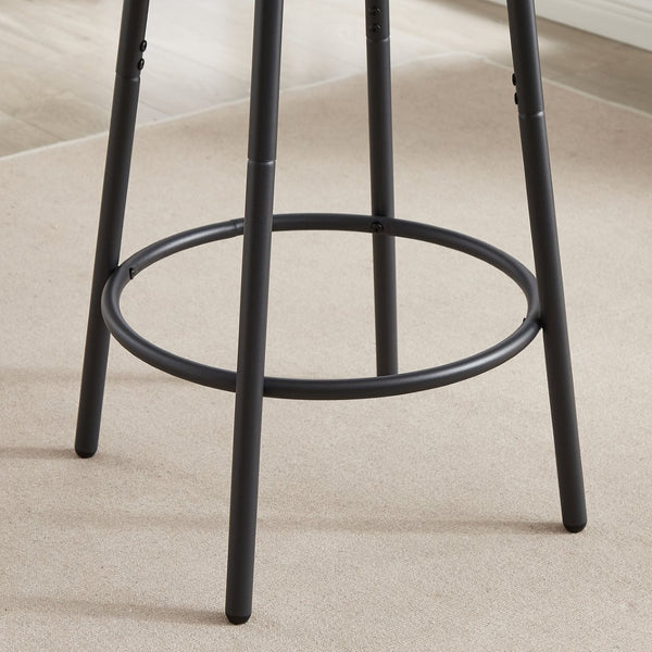 English Elm Round Bar Table Set with Two Pu Leather Stools Steel Frame Kitchen Pub Dining Grey W1162101846