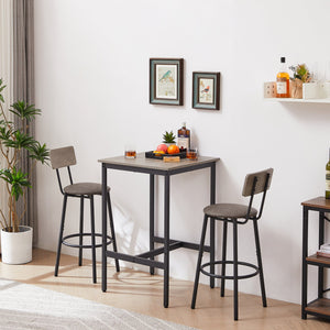 English Elm Bar Table Set with 2 Bar Stools PU Cushioned Backrests Space-Saving Vintage Woodgrain Top Enduring Stability and Comfort Grey W1162104644