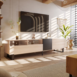 English Elm Modern TV Stand 42" Console for Large TVs, Sturdy 110lb Capacity, Double Storage & Drop Door Design Natural Wood WF303474AAP