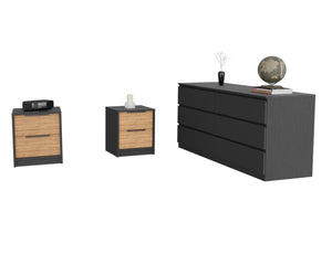 English Elm 3-Piece Bedroom Set: Stylish Wenge & Pine Nightstands And Dresser With Ample Storage & Functionality B062S00227