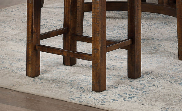 English Elm Set of 2 Rustic Oak Slat Back Counter Stools with Welt Trimmed Cushioned Seats B011111840