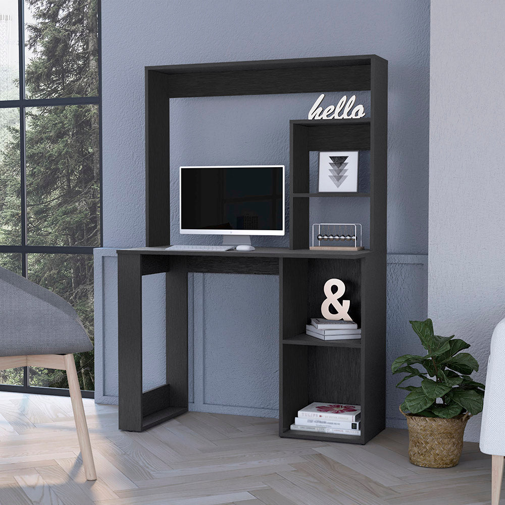 English Elm Computer Desk With Hutch & Storage Shelves In Wenge - Stylish, Space-Saving Solution For Home Office B062111732