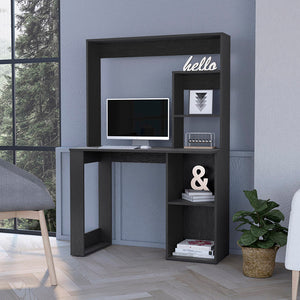 English Elm Computer Desk With Hutch & Storage Shelves In Wenge - Stylish, Space-Saving Solution For Home Office B062111732