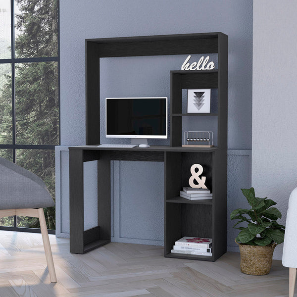 English Elm Computer Desk With Hutch & Storage Shelves In Wenge - Stylish, Space-Saving Solution For Home Office B062111732