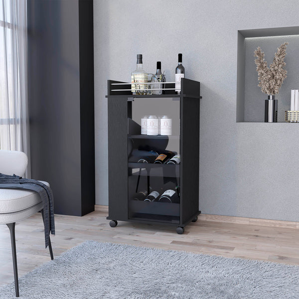 English Elm Glass Glass Door Bar Cart Wenge with 2-Bottle Shelf, 3 Shelves & Smooth Casters for Stylish Entertaining B062111724