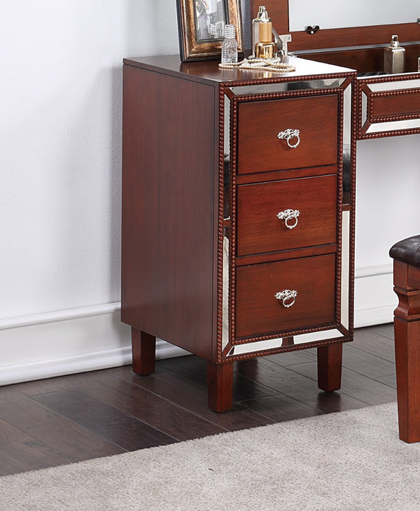 English Elm Traditional Tri-drawer Vanity Set with Tufted Stool Adjustable Mirror Bedroom Elegance Cherry B011111846