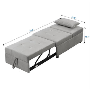 English Elm Folding Ottoman Sofa Bed Gray Upholstered Convertible Sleeper for Studio or Guest Room W214104023